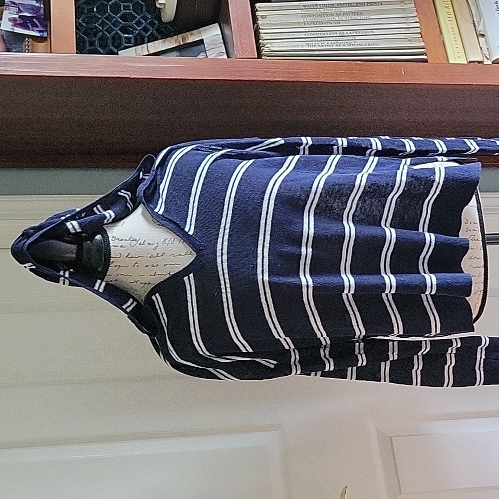 LOFT Blue & White Striped Pullover Hooded Sweater L